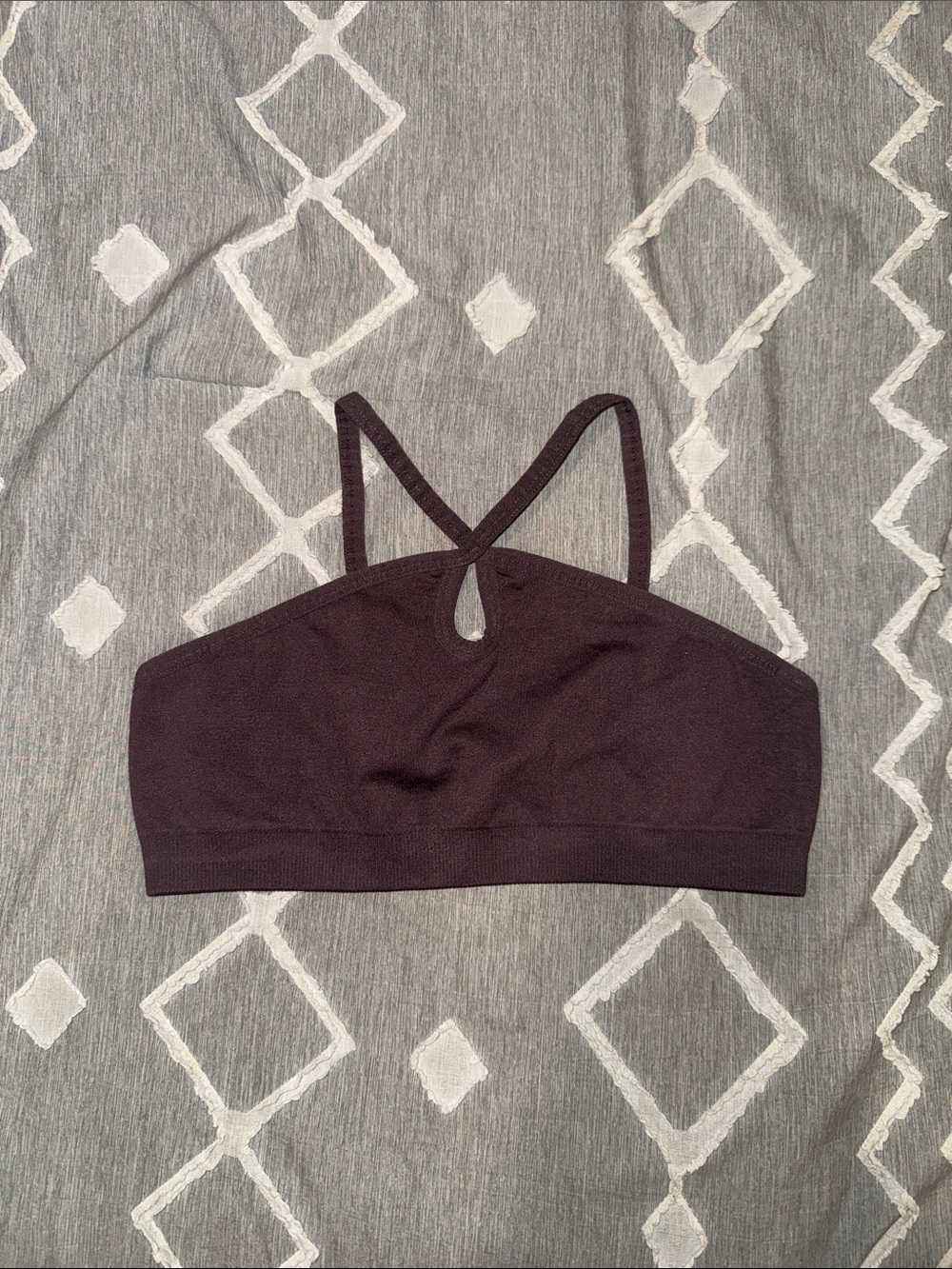 TLF Apparel Seamless Keyhole Cross-Back Bralette in Deep Plum